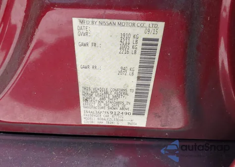 2015 Nissan Altima 2.5 S из США, поврежденный, VIN 1N4AL3AP7FN912490